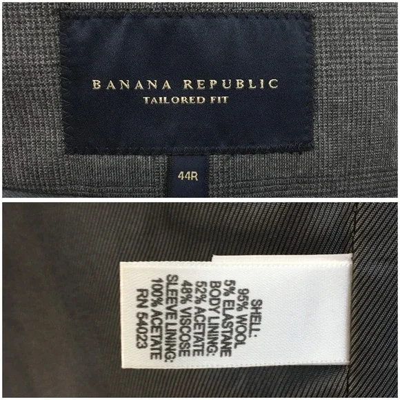 BANANA‎ REPUBLIC Mens Blazer Sport Coat Casual Jacket Size 44R Gray Wool Suit